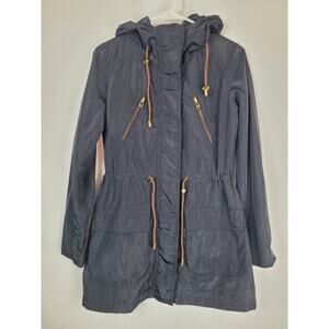 Zara Basic Hooded Raincoat Utility Field Jacket Coat Navy Womens Size XS